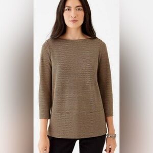 J Jill Ponte Knit Top Women’s XL 3/4 Sleeve Pocket Brown Black Geometric Boxy